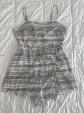 American Threads Women's Romper Coastal Boho Large Preppy Striped Gray White